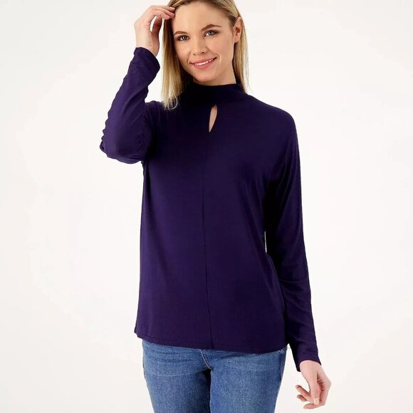Laurie Felt Silky Blend Mock Neck Top with Dolman Sleeves Navy,Small A563924 - Picture 1 of 1